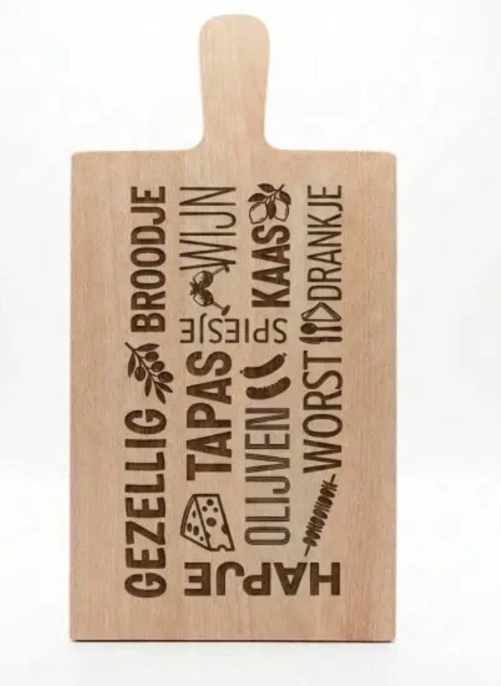 Borrelplank Hout met Tekst - Gezellig Hapje, Hout, Snij-/serveerplank, Nieuw, Ophalen of Verzenden