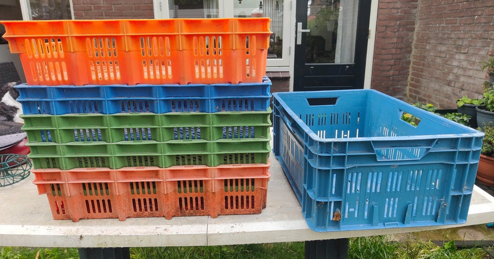 Opberg kratten, oranje, groen, blauw, Doe-het-zelf en Verbouw, Kratten en Dozen, Ophalen, Krat, Minder dan 35 cm