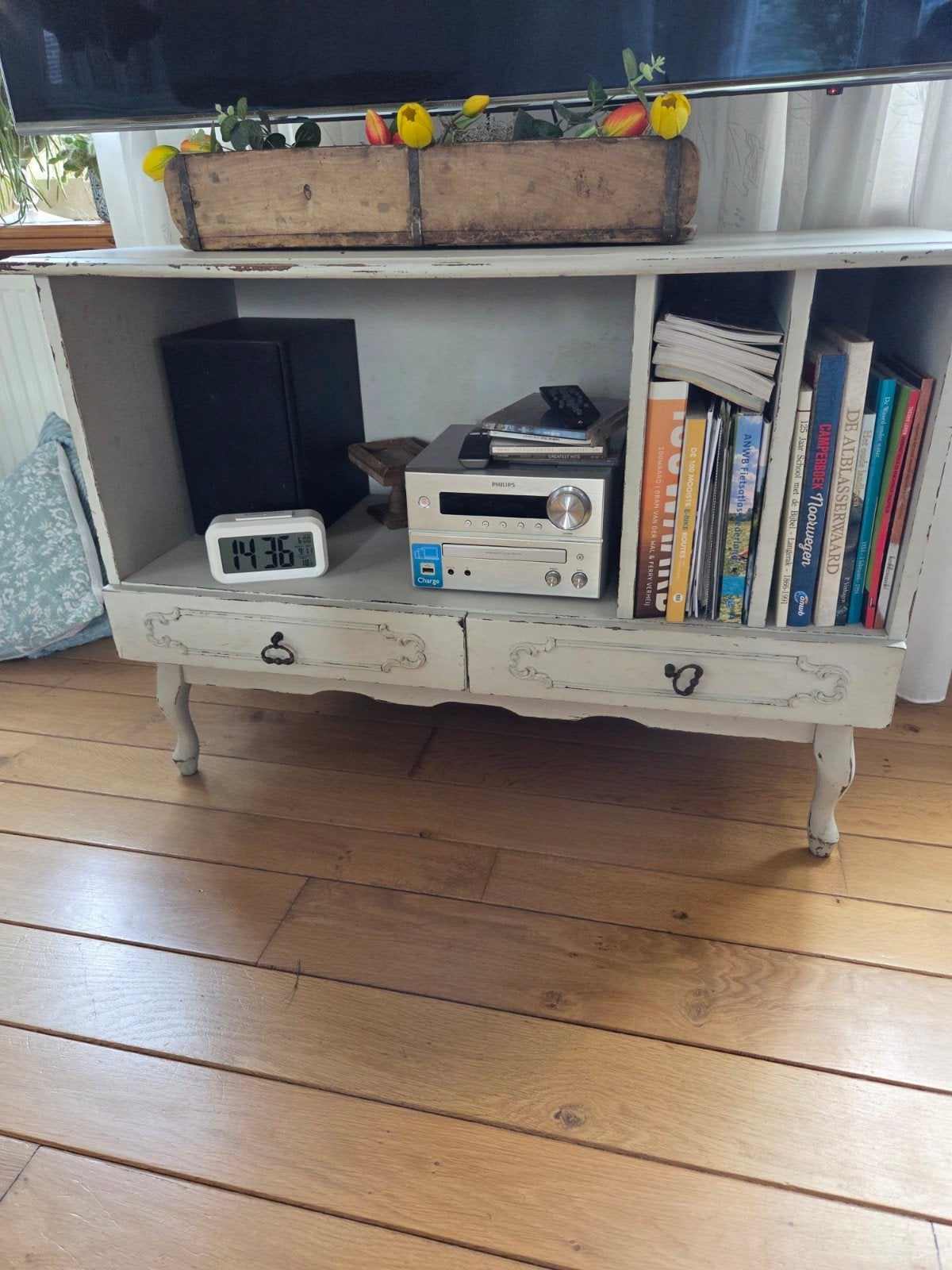 Vintage wit dressoir met lades en open vakken, Ophalen