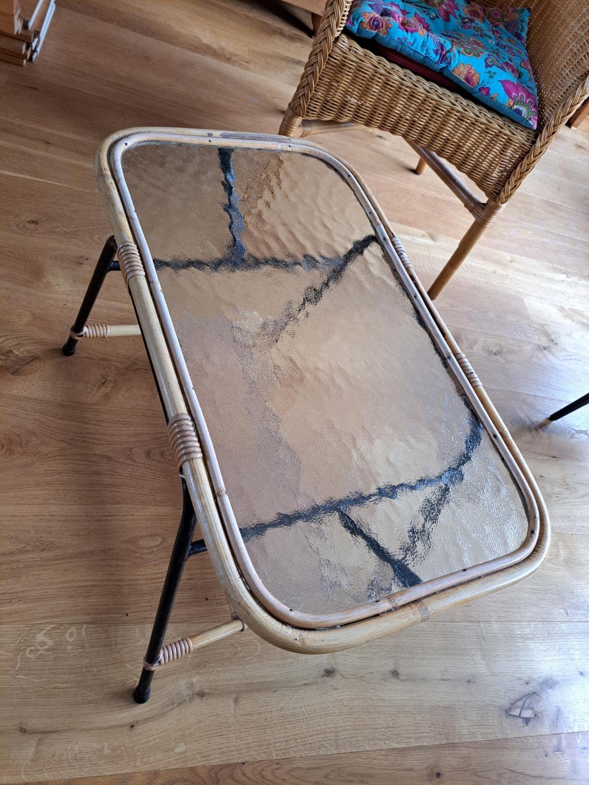 Vintage Rohé Rotan Tafel met Glasplaat, Ophalen of Verzenden