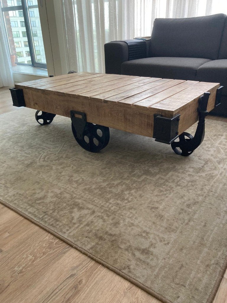 Mango hout salon tafel zgan, Ophalen, 100 tot 150 cm, 50 tot 100 cm, Zo goed als nieuw