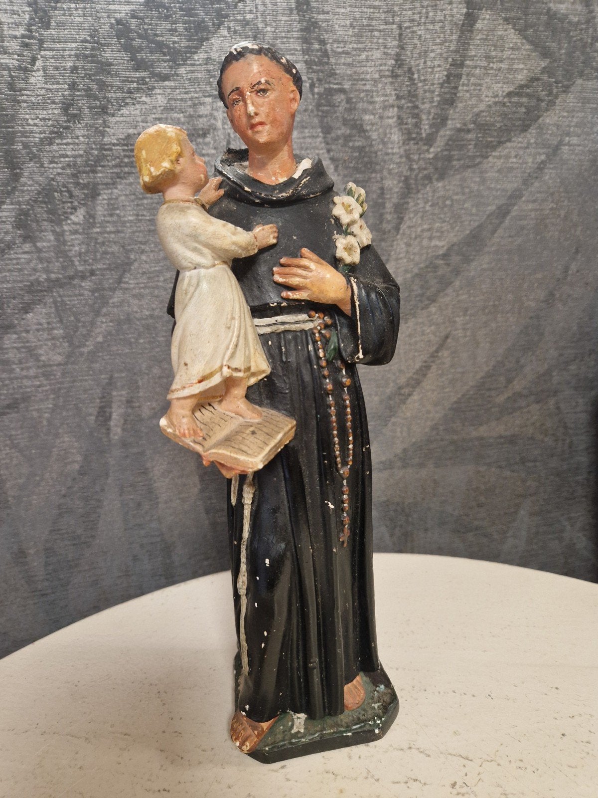 Antiek beeld van Sint Antonius met kindje Jezus, Ophalen of Verzenden