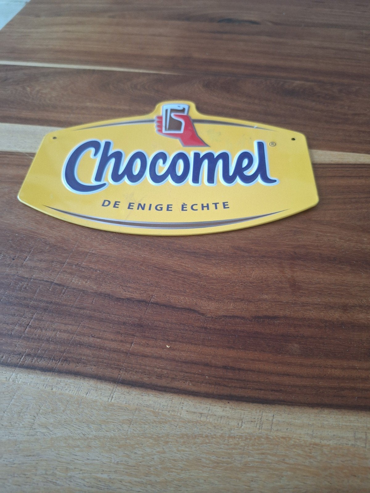 Vintage Chocomel metalen reclamebord - De Enige Echte, Ophalen of Verzenden, Gebruikt, Reclamebord