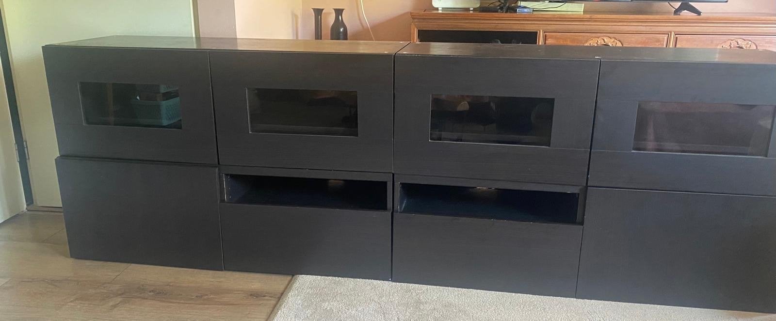 Zwart tv-meubel / dressoir met opbergruimte, Ophalen, Gebruikt, 200 cm of meer, Minder dan 100 cm