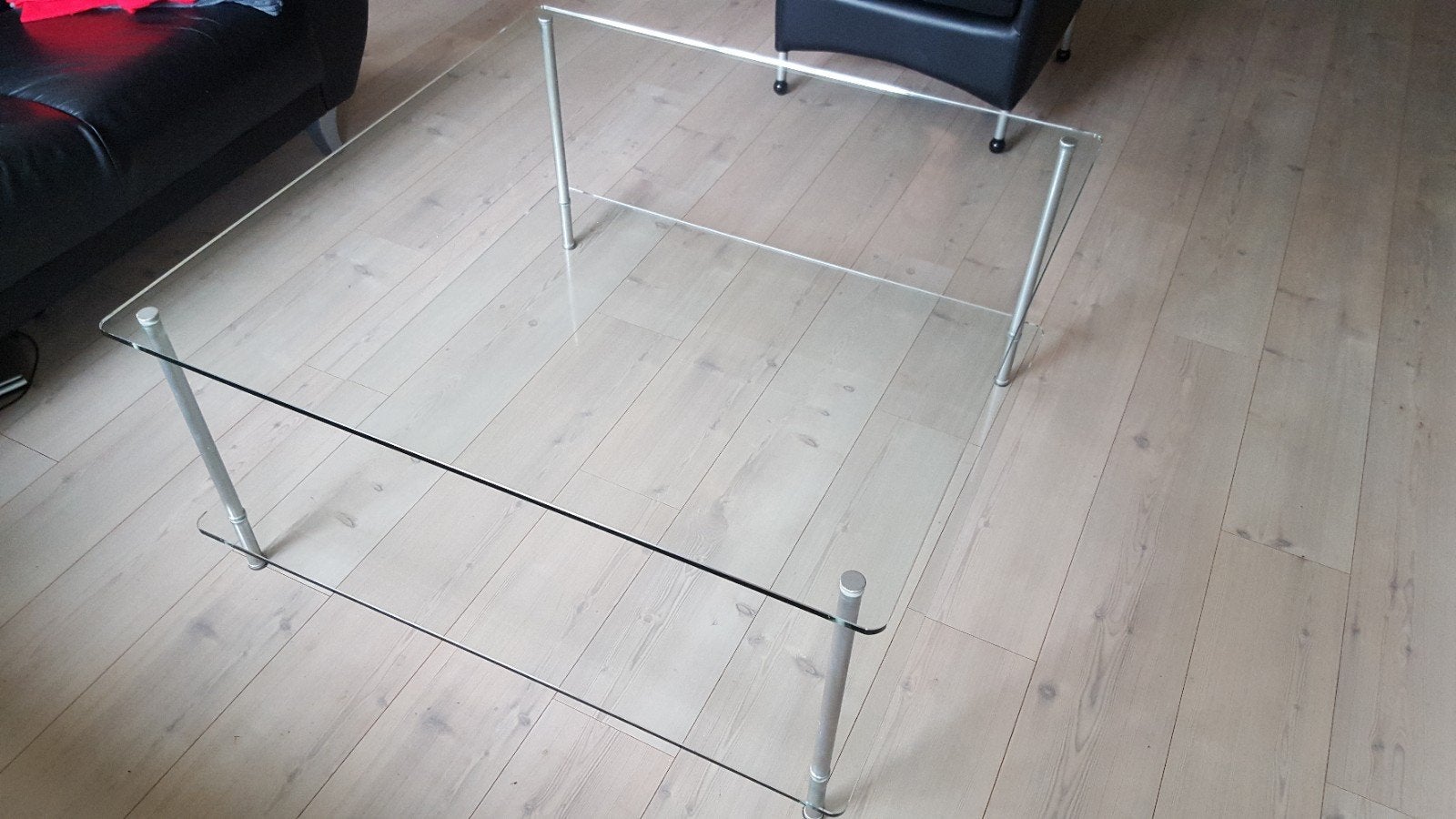 Glazen salontafel 100x100, Ophalen, Gebruikt, 50 tot 100 cm, Vierkant