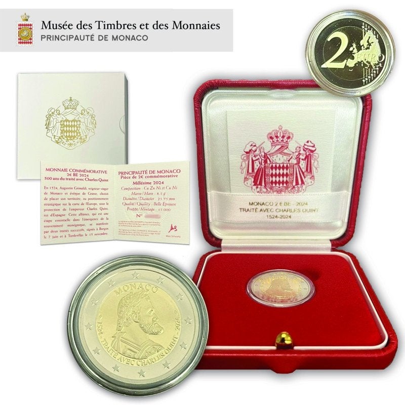 2 Euro Monaco 2024 - PROOF - Verdrag van Burgos met Karel V, Verzenden, Monaco, 2 euro, Losse munt