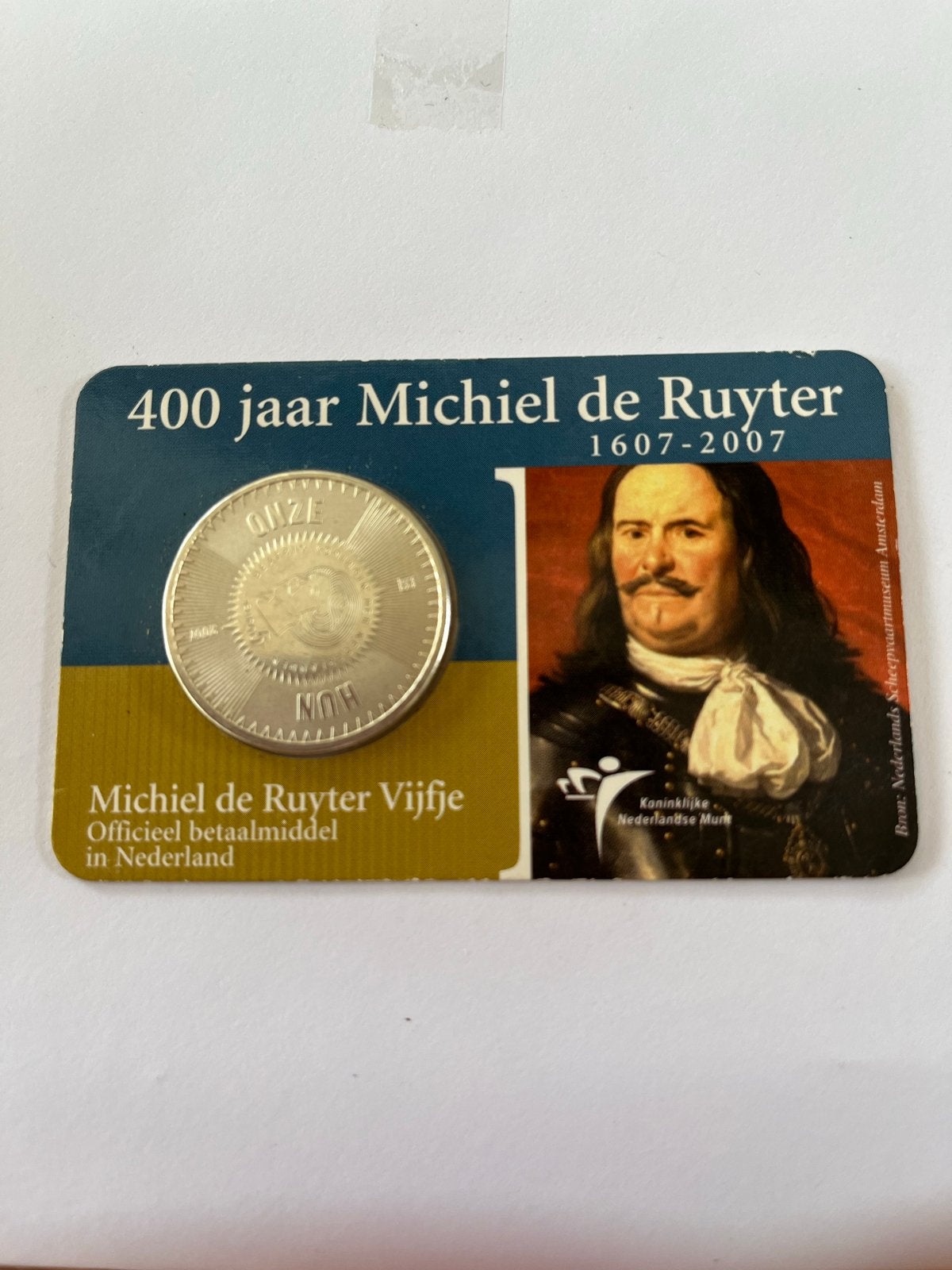 Michiel de Ruyter Vijfje - Zilveren €5,- munt, Ophalen, Koningin Beatrix, Zilver, Euro's