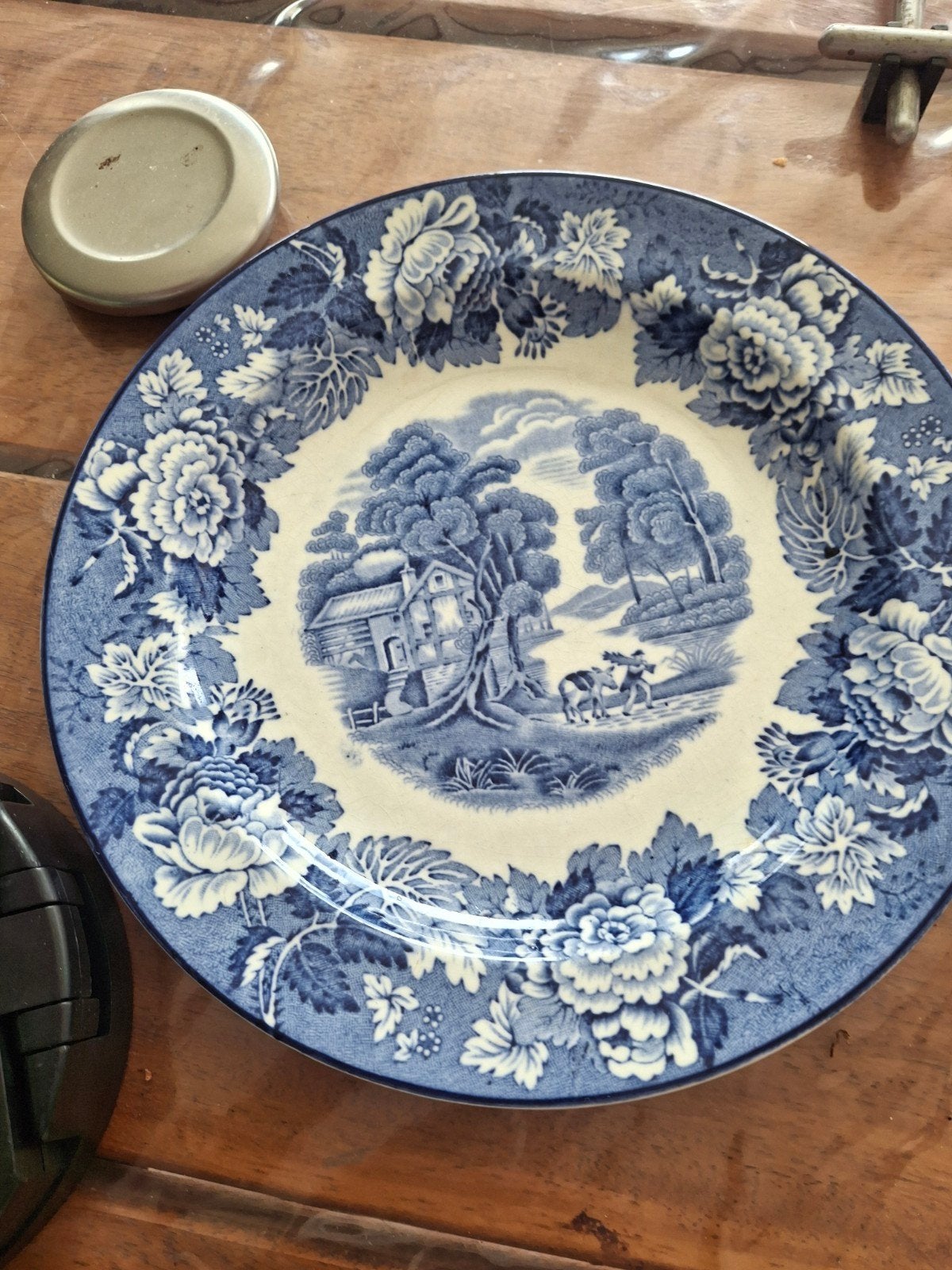 Antiek Woods Ware 'English Scenery' bord - Blauw/Wit, Antiek en Kunst, Ophalen of Verzenden