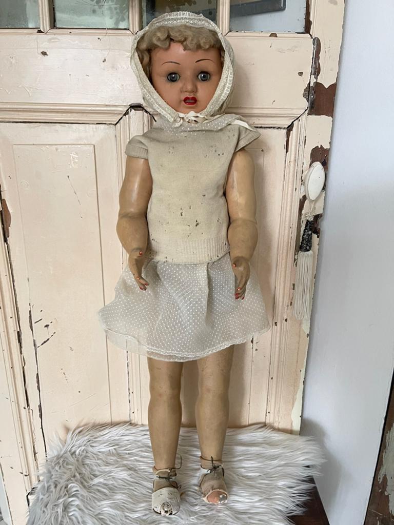 Vintage looppop van ca 90 cm, Verzamelen, Poppen, Gebruikt, Pop, Ophalen