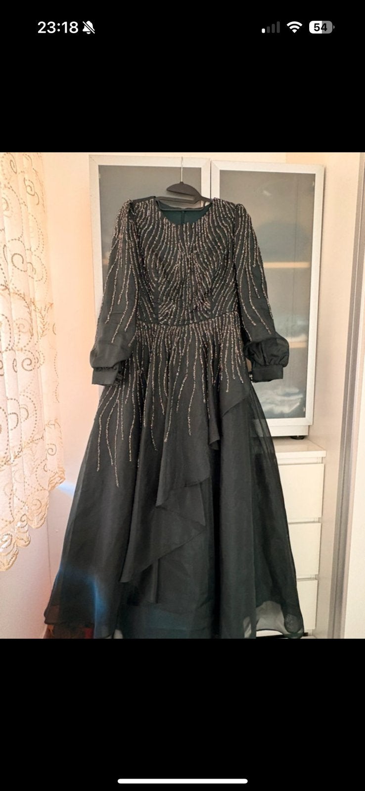 Donker groene avond jur abiye, Kleding | Dames, Gelegenheidskleding, Ophalen of Verzenden, Zo goed als nieuw, Groen, Galajurk