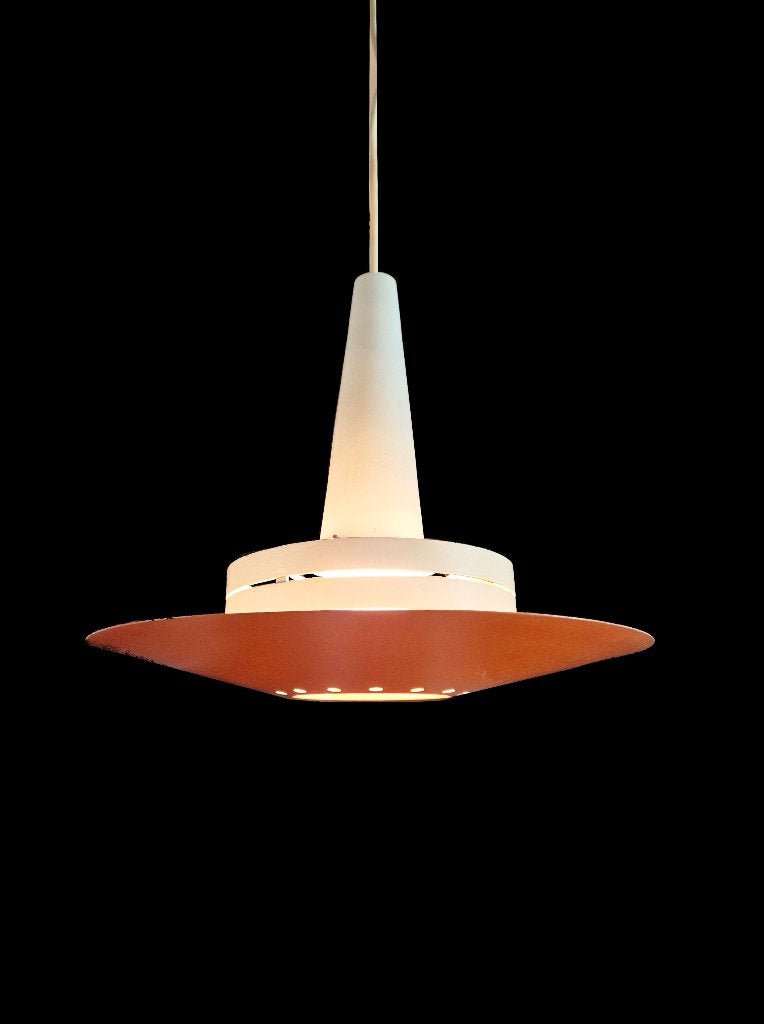 Prachtige zeer bijzondere vintage schotel design hanglamp, Huis en Inrichting, Ophalen of Verzenden, Gebruikt, Metaal, E27 (groot)