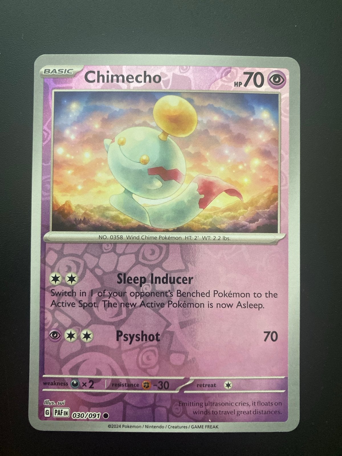 Chimecho 030/091 Reverse Holo Paldean Fates, Ophalen of Verzenden, Zo goed als nieuw, Losse kaart, Foil