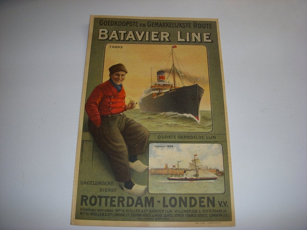 BIJZONDERE ORIGINELE flyer Batavier Line Rotterdam-Londen, Ophalen of Verzenden, Gebruikt, Motorboot, Gebruiksvoorwerp
