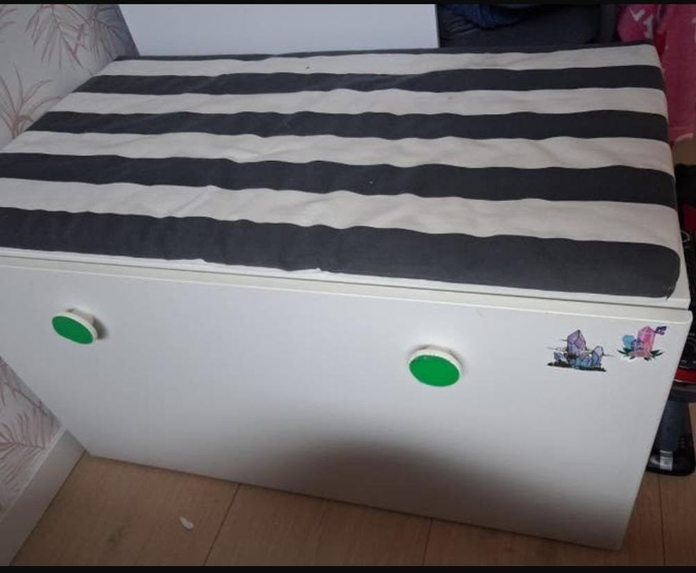 Witte opbergbank Ikea STUVA FOLJA met gestreept kussen, Ophalen, Gebruikt, Overige typen