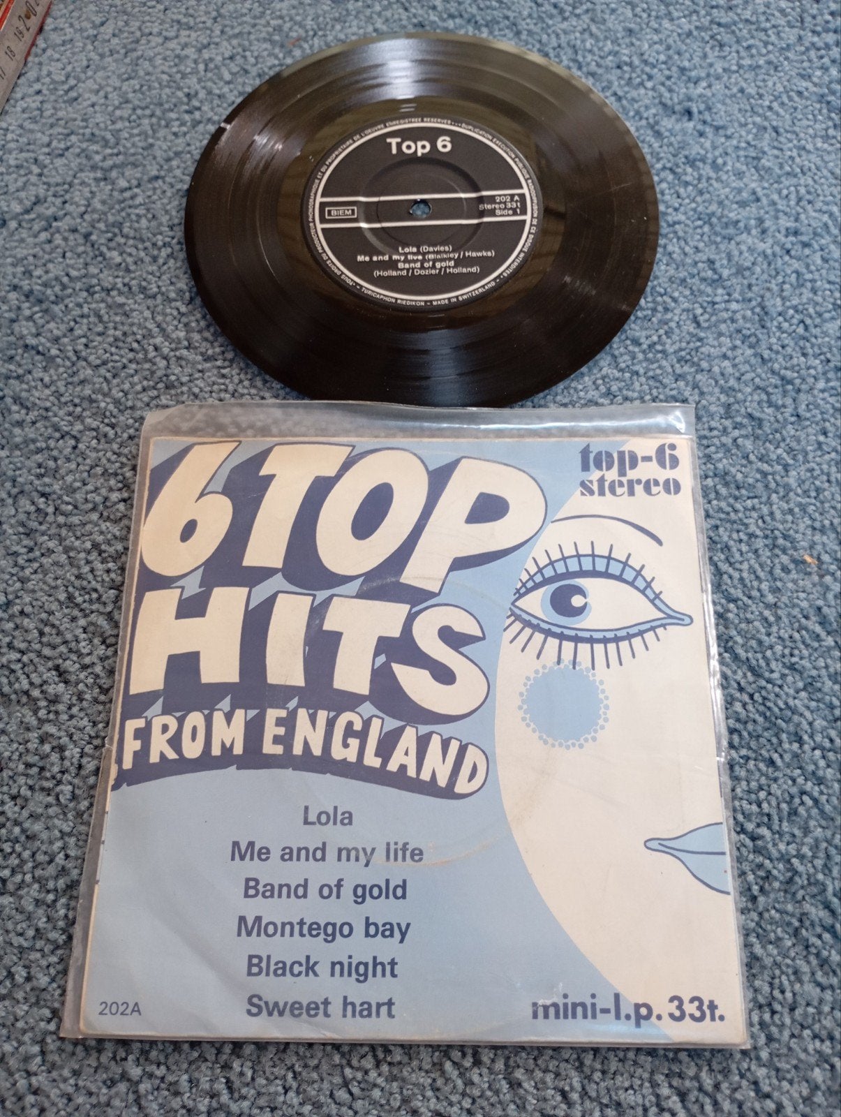 Vintage 6 Top Hits Lola etc Mini LP 33toeren, Ophalen of Verzenden, Gebruikt