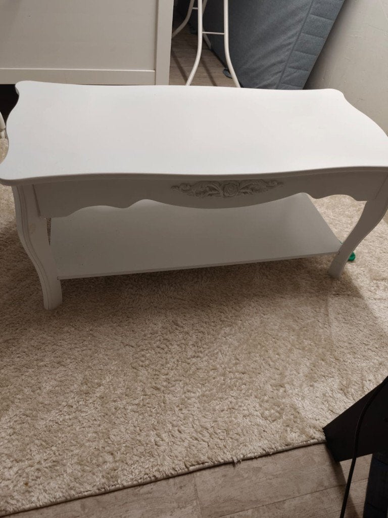Witte salontafel barok/brocante stijl – bijna nieuw, met ond, Ophalen, 100 tot 150 cm, 50 tot 100 cm, Zo goed als nieuw