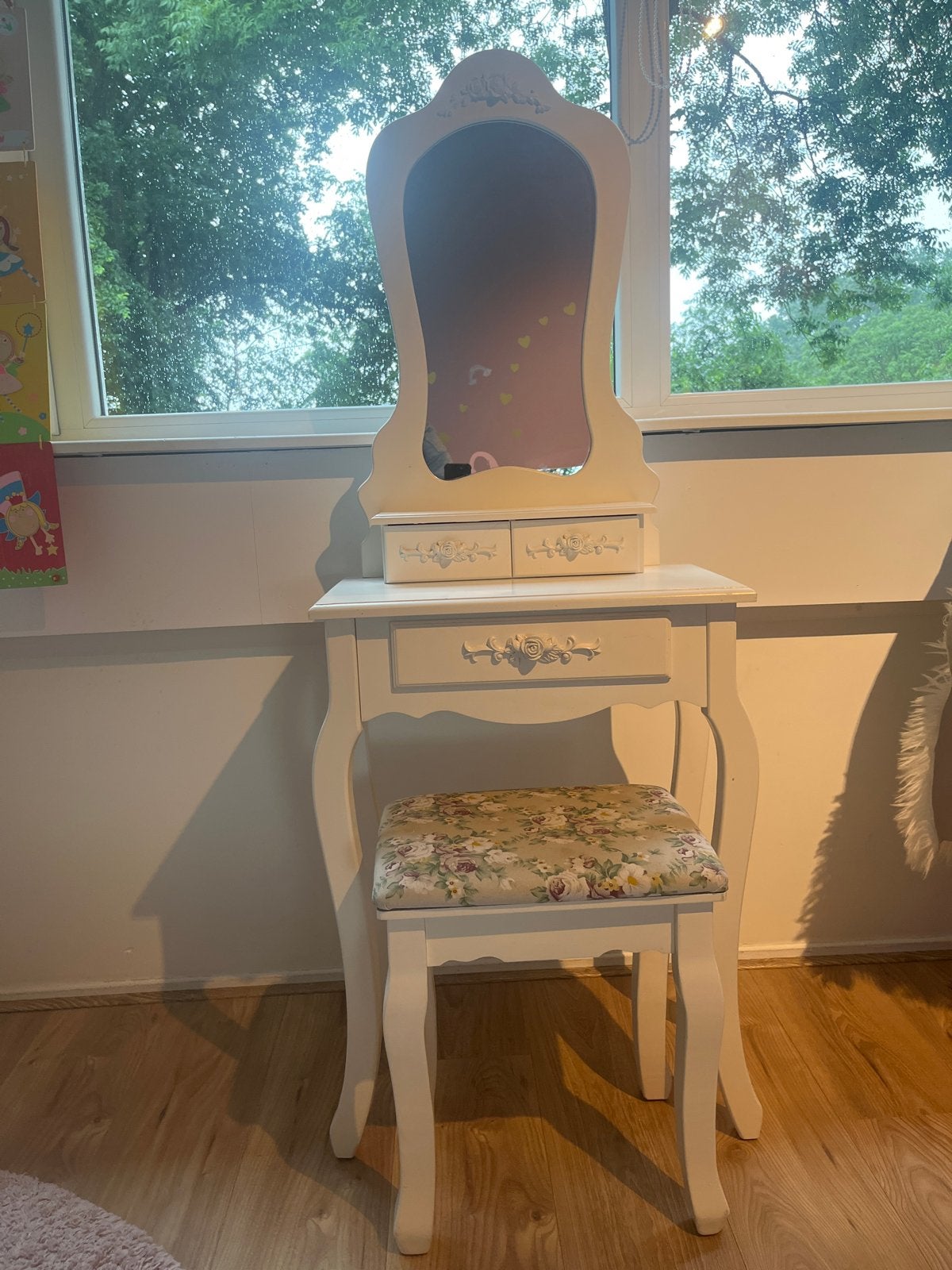 Kaptafel met spiegel en krukje kind. Make up tafel, Ophalen, Gebruikt, 100 tot 150 cm, 50 tot 100 cm