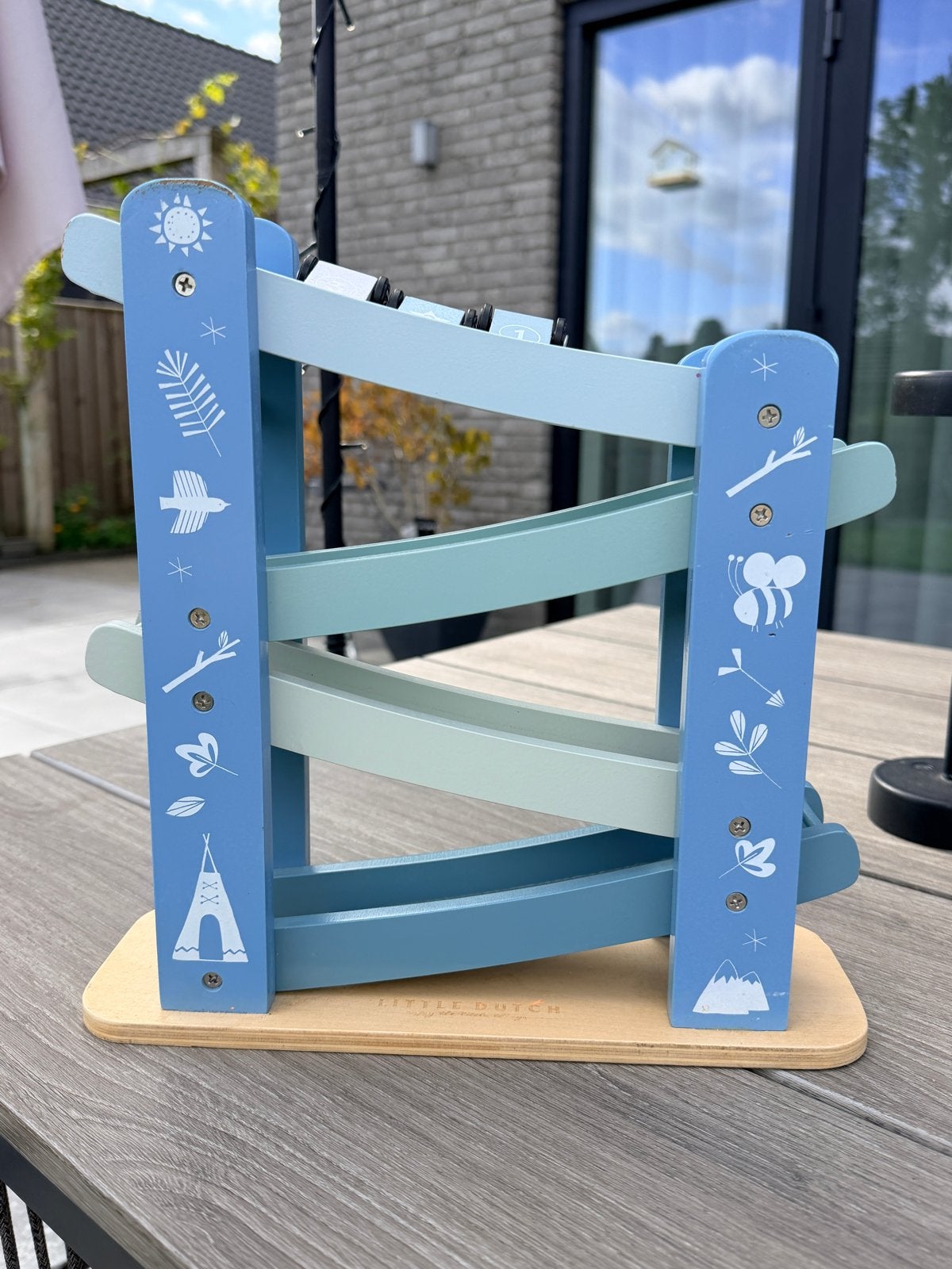 Little Dutch Houten Rollerbaan met Auto's - Blauw, Ophalen of Verzenden, Gebruikt, Rij- of Hobbelspeelgoed