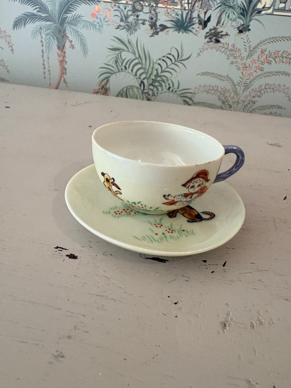 Vintage Kinderkopje & Schotel - Eierschaal Porselein, Antiek en Kunst, Ophalen of Verzenden