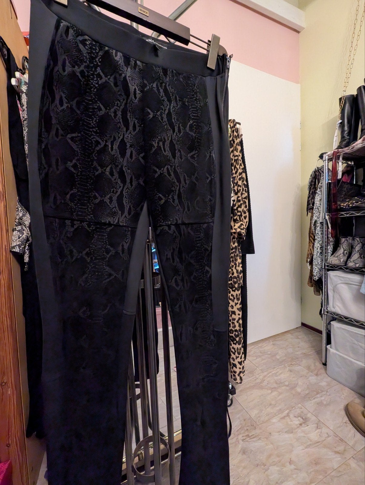 ARMA Collection Leren/stof Zwarte Broek met Slangenprint -, Maat 38/40 (M), Zwart, Ophalen of Verzenden, Zo goed als nieuw