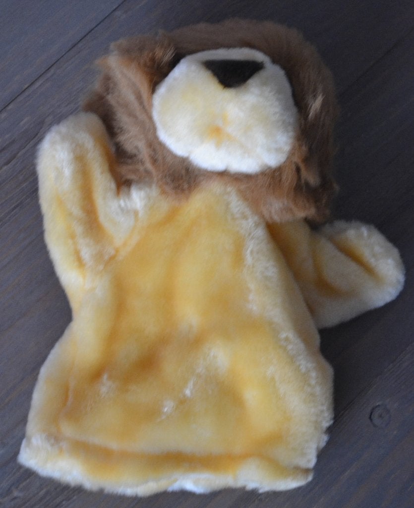Zachte pluche handpop poppenkastpop beer leeuw, Ophalen of Verzenden, Zo goed als nieuw, Leeuw