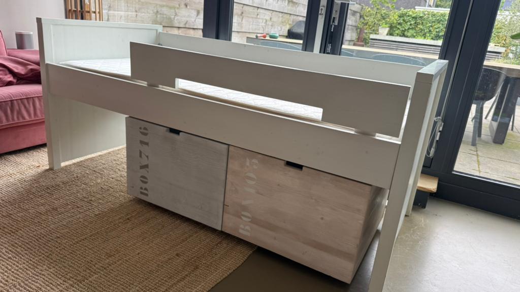 Bopita halve hoogslaper, Kinderen en Baby's, Kinderkamer | Bedden, Gebruikt, 180 cm of meer, 85 tot 100 cm, Ophalen