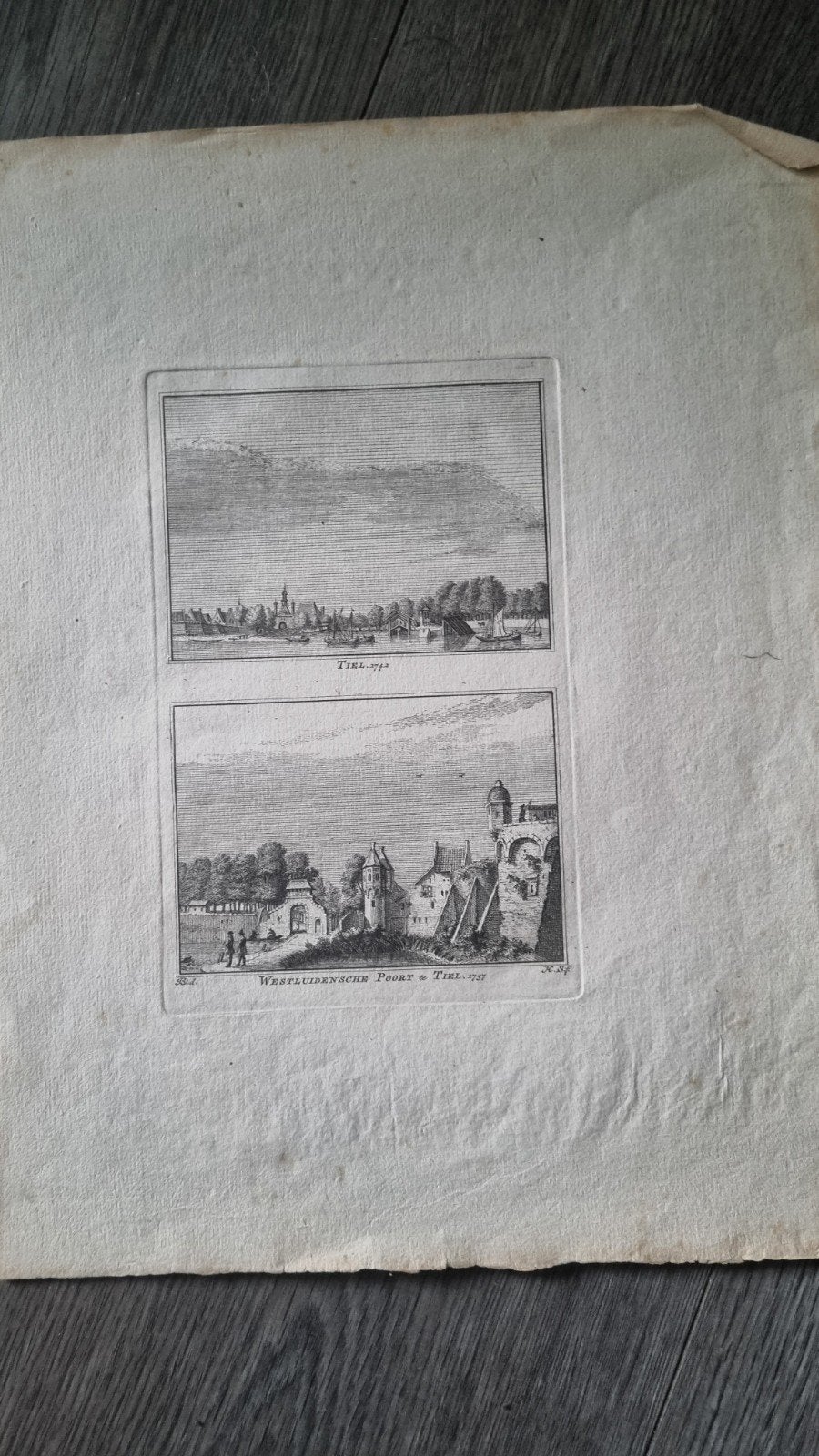 Gezicht op Tiel en Westluidensche Poort, Antiek en Kunst, Kunst | Etsen en Gravures, Stadsgezicht, Ophalen of Verzenden, Gravure