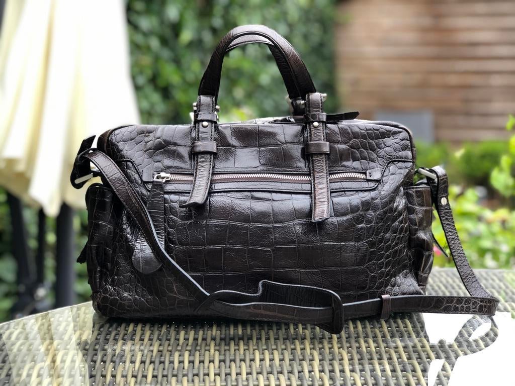Francesco Biasia handtas met krokodillenprint | leer, Ophalen, Gebruikt, Bruin, Handtas