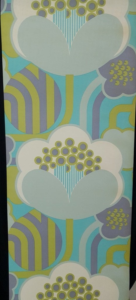 13714 Vintage 70s groovy bloemen behang swiet, Ophalen of Verzenden, Groen