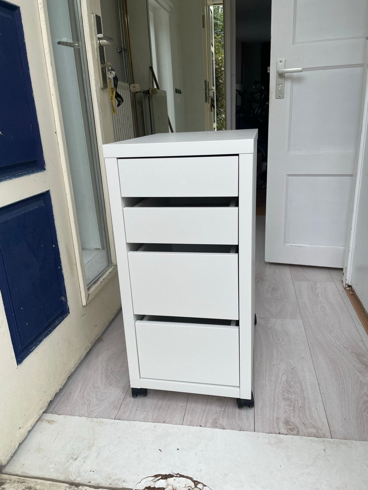 Witte ladekast op wieltjes met 4 laden, Huis en Inrichting, Kasten | Ladekasten, Ophalen, Gebruikt, 100 tot 150 cm, 3 of 4 laden