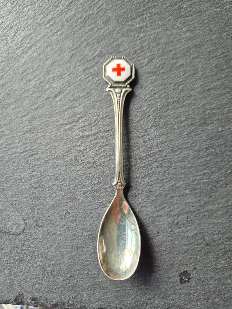 Vintage Zilveren Lepel Rode Kruis Emaille, Ophalen of Verzenden