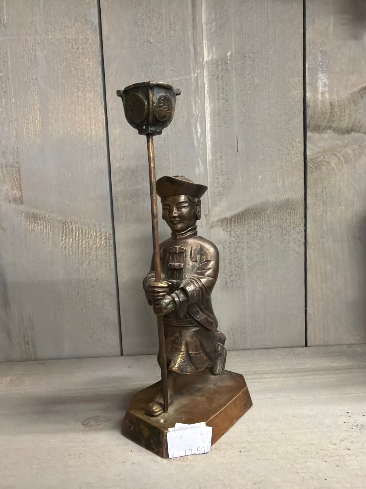 Antieke Bronzen Chinese Kandelaar Beeldje, Ophalen, Koper of Brons