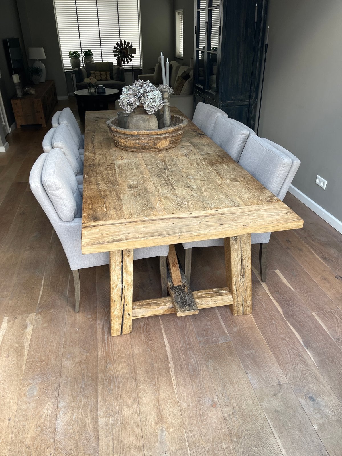 Robuuste kloostertafel oud eikenhout – 280  100 cm, Huis en Inrichting, Ophalen, Kloostertafel Landelijk, Eikenhout, 200 cm of meer