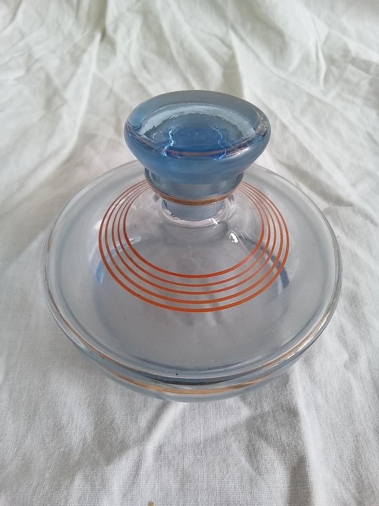 Vintage blauw glazen parfumflesje, Ophalen of Verzenden