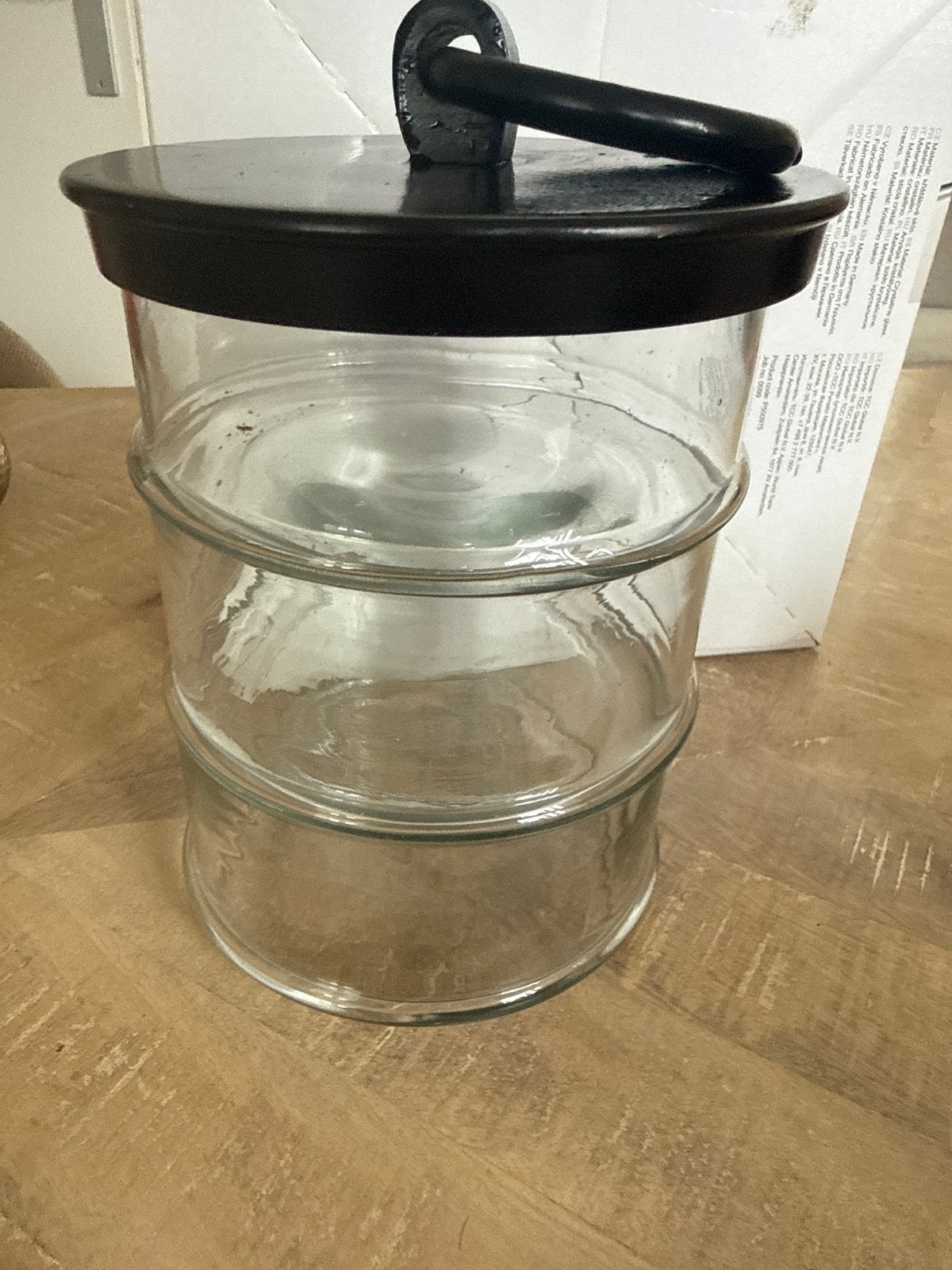 Glazen voorraadpot met zwart deksel  riviera maison, Ophalen of Verzenden, Gebruikt, Zwart, Glas