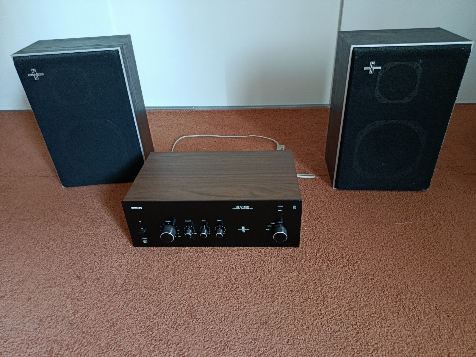 Philips 22 AH 590 Versterker met 22AH482 luidsprekers, Ophalen of Verzenden, Gebruikt, Stereo, 60 tot 120 watt