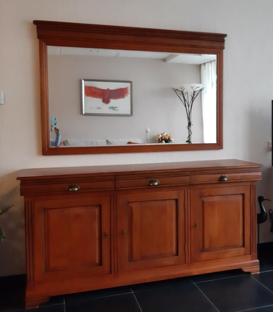 Dressoir Met Grote Facet Geslepen Spiegel, Ophalen of Verzenden, 25 tot 50 cm, Teakhout, Minder dan 100 cm