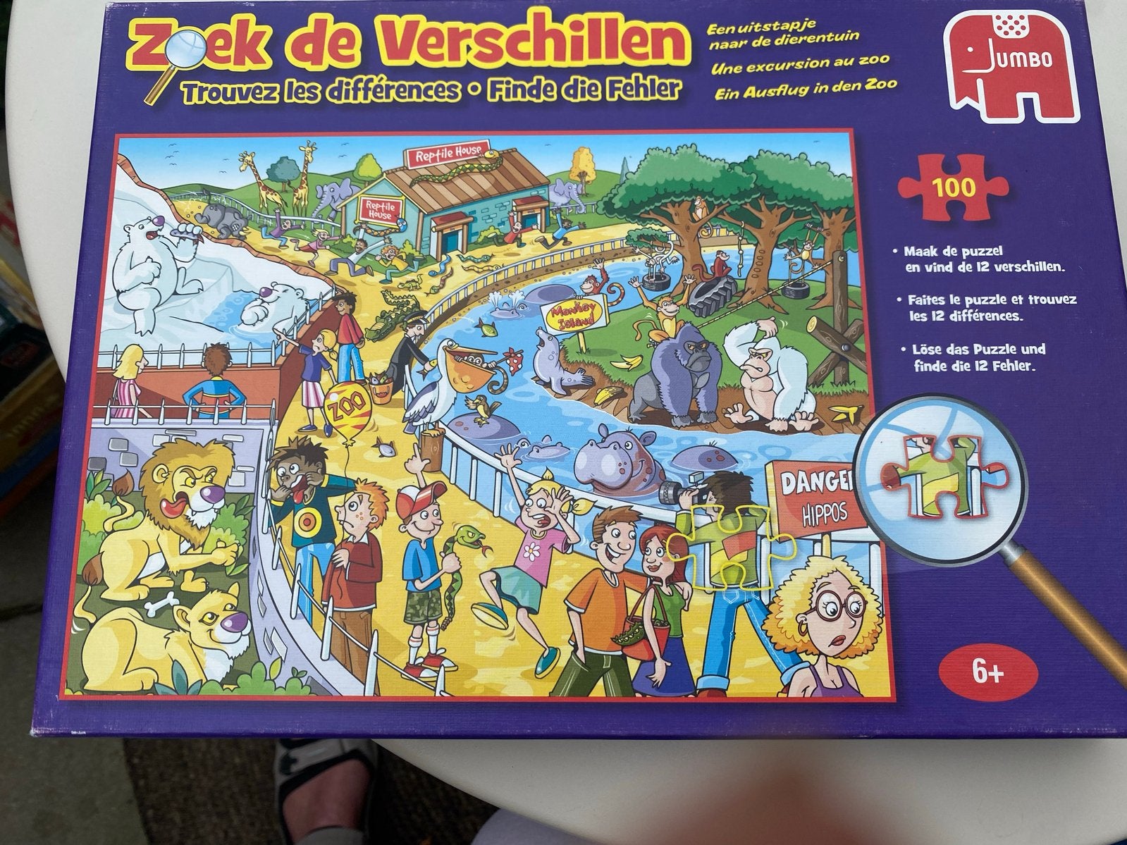 Jumbo Zoek de Verschillen Dierenpark Puzzel 100 stukjes, Ophalen of Verzenden, Gebruikt, 6 jaar of ouder