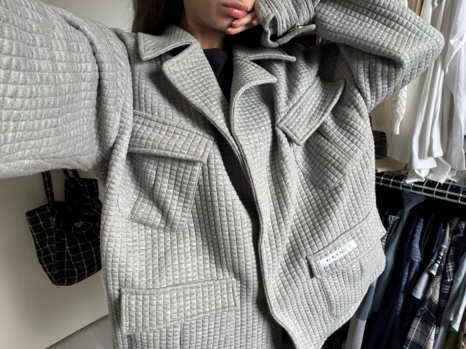 My Mum Made It Grey Oversized Quilted Jacket OS, Verzenden, Zo goed als nieuw, Grijs
