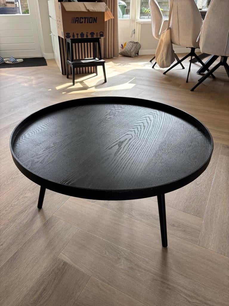 Woood Mesa XL Zwarte Salontafel - Ø 78cm, H 39cm, Huis en Inrichting, Tafels | Salontafels, Ophalen, Rond, 50 tot 100 cm, Zo goed als nieuw
