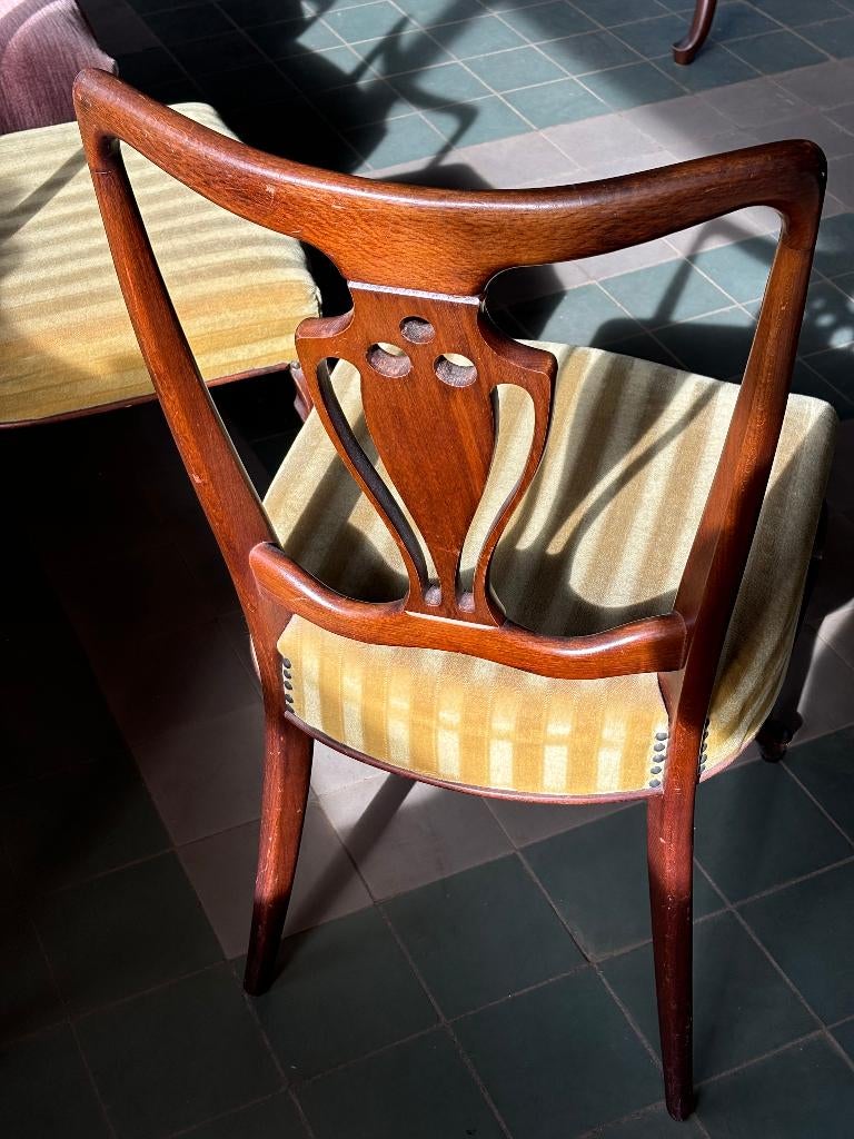 Vintage Houten Stoelen Velvet Mosterdgroen Queen Anne, Ophalen