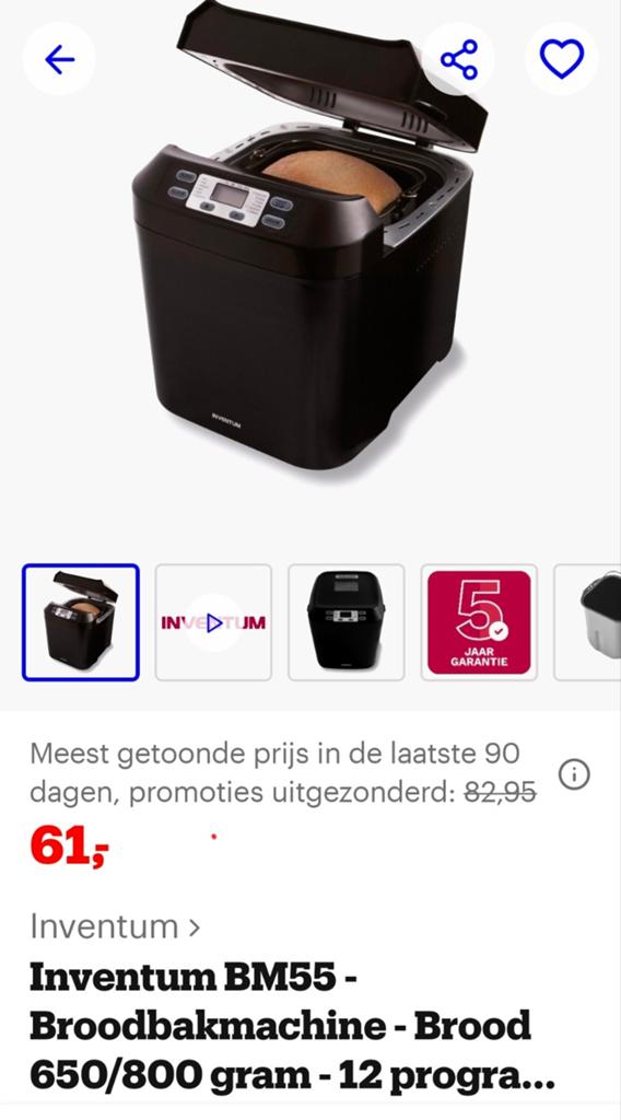 Inventum broodbakmachine., Ophalen of Verzenden, Zo goed als nieuw