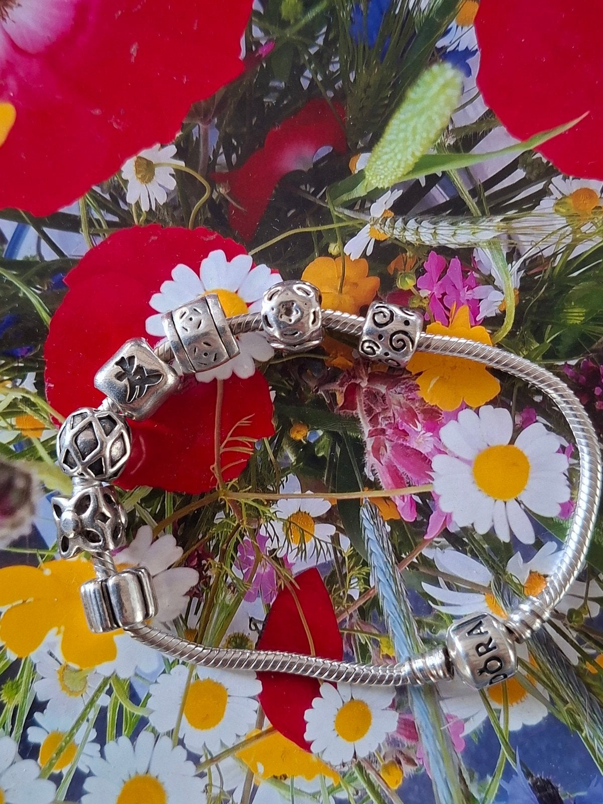 Pandora armband (20cm) met kroontje op de 0 en 7 bedels, Ophalen of Verzenden, Zo goed als nieuw, Zilver, Zilver