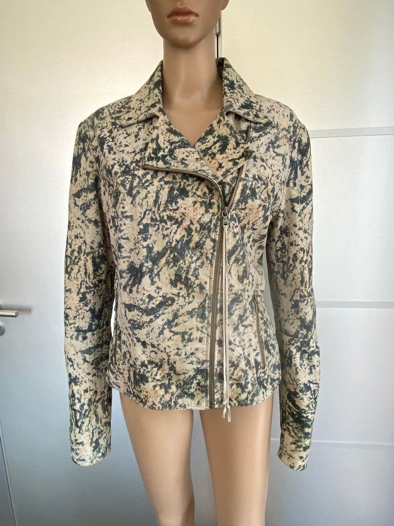 K220 Guess maat M=38 echt-lams-leren jasje biker leer jas, Maat 38/40 (M), Guess, Beige, Ophalen of Verzenden
