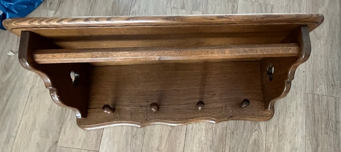 Eikenhouten wandkapstok met plank en haken, Gebruikt, Minder dan 100 cm, Hout, Ophalen