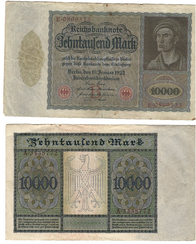 oud biljet reichsbanknote 10000 mark, Ophalen, Duitsland, Los biljet