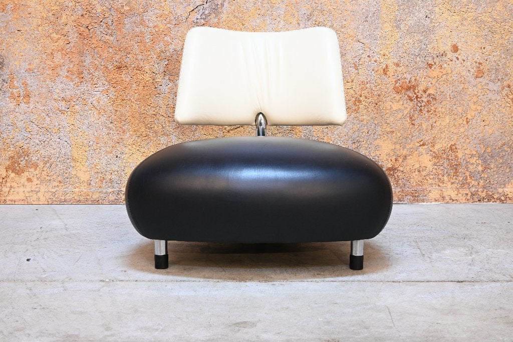 ZGANieuw Leolux Pallone design fauteuil in zwart +  wit leer, Leolux, Leolux, 75 tot 100 cm, Ophalen of Verzenden