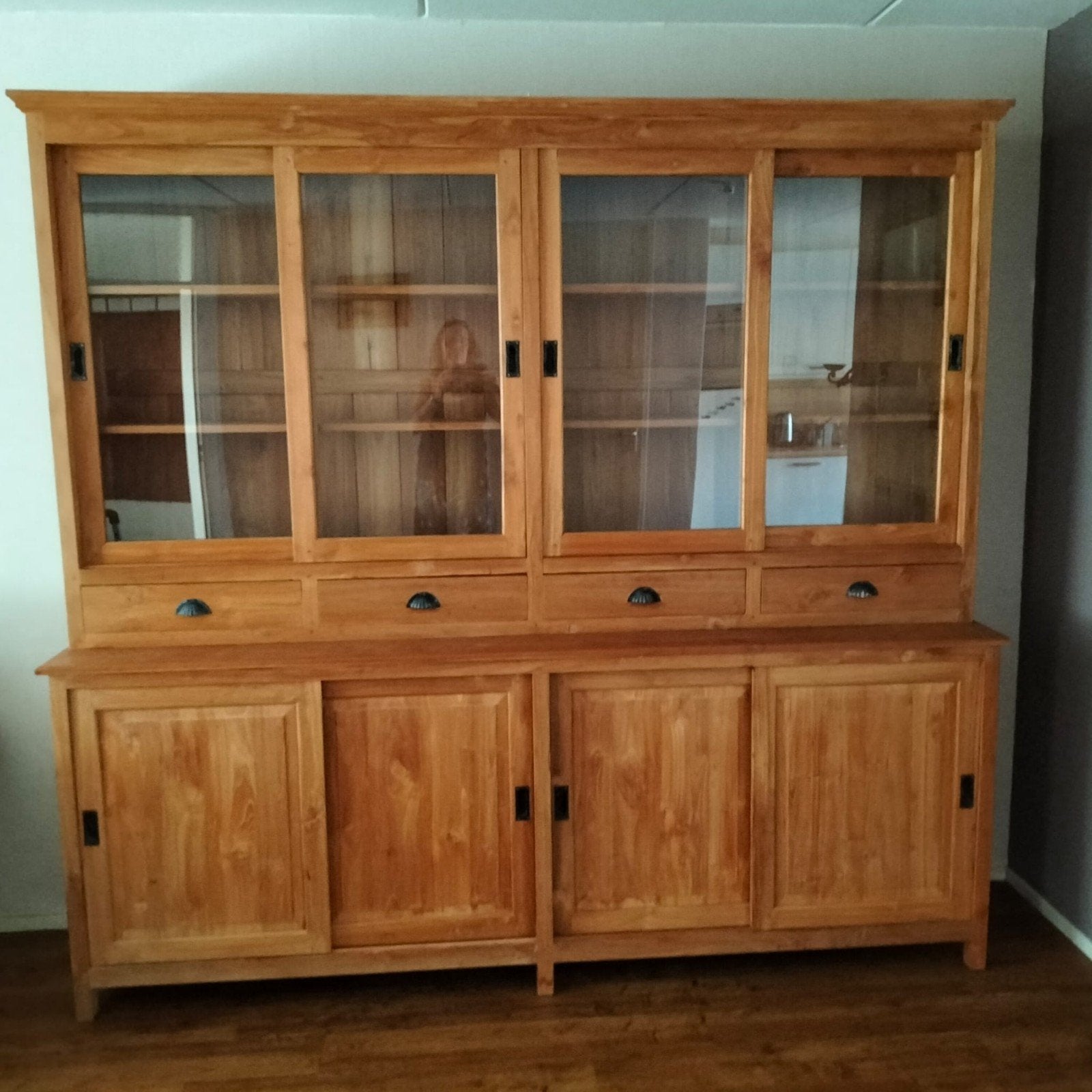 Teakhouten buffetkast in 2 delen - 220x230 cm, Ophalen, Gebruikt, Met deur(en), 200 cm of meer