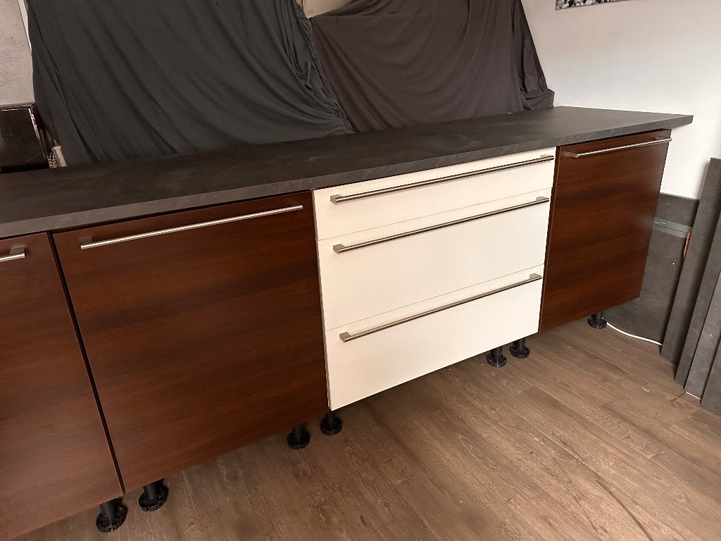Mooi keukenblok bruin / creme met  3 kasten en 1 ladekast, Ophalen, Gebruikt, Bruin, 200 cm of meer