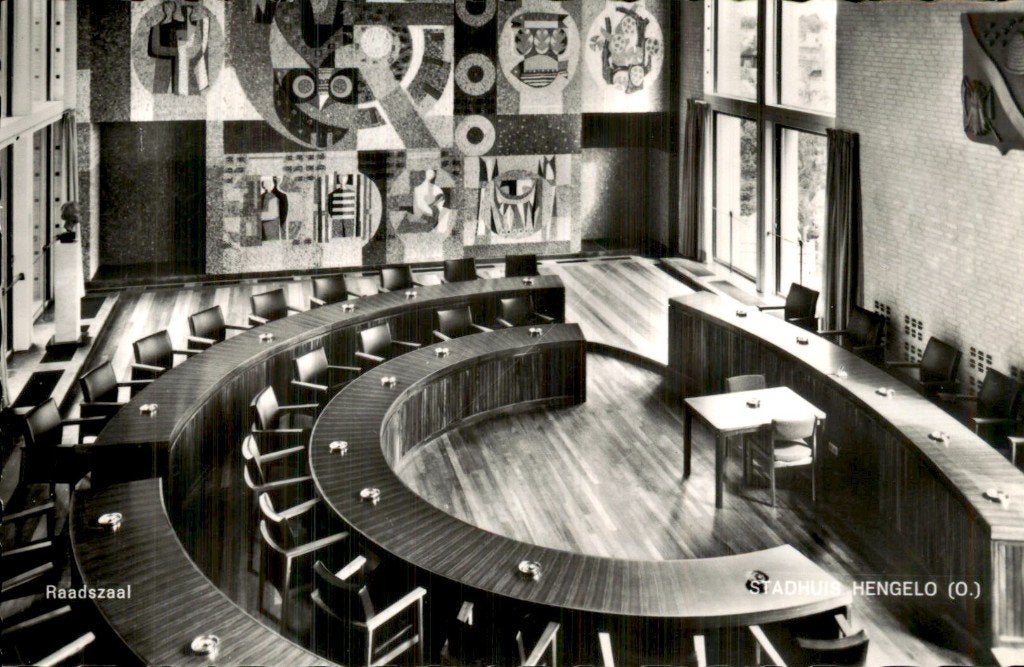 Hengelo - Stadhuis - Raadszaal, Ophalen of Verzenden, 1940 tot 1960, Ongelopen, Overijssel